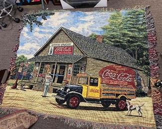 Fringed Coca Cola Country Store Scene Throw Blanket