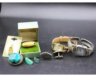 Lot of Costume Jewelry, Cuff Links, Watches, Gems More