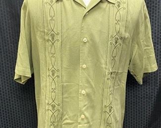 Olive Green Tommy Bahama 100 Silk Bowling Shirt XL