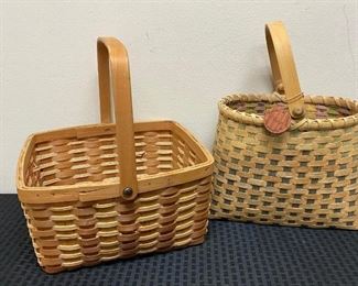 Pair of Wicker Woven Wood Baskets with Handles