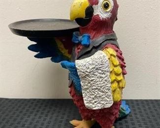 Red Macaw Parrot Butler Server Waiter Stand Display Figurine Statue