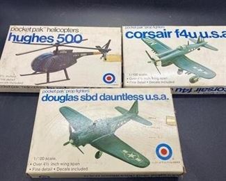 Set of 3 Vintage Entex Pocket Pak Model Airplane Helicopter