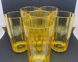 Set of 6 Sunshine Yellow Ribbed Plastic Drink Glasses Cups