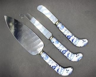 Set of Stainless Steel Sheffield Made in England Bread and Butter Pastry Utensils Blue Onion Flower