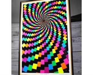 Vintage Framed Electric Rainbow 130 Funky Enterprises Blacklight Trippy Poster