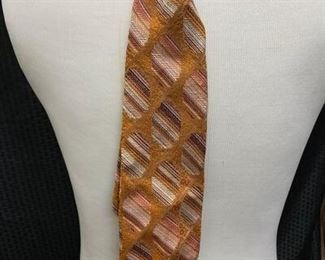 Vintage Funky Rusty Orange Striped Polka Dot Necktie Tie