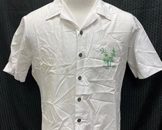 Vintage White Tiger Bamboo Embroidered Mens Button Front Shirt Kennington Large