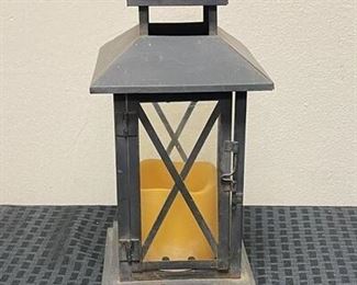 Weathered Metal Battery Operated Candle Lantern Light