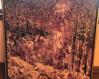 Abstract Trees In Pink in Signed Original Painting