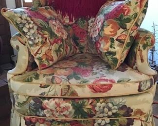 Comfy Chair With 2 Red Throws And 4 Matching Pillows