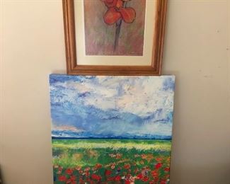 Original Signed Floral Print Plus Print On Canvas