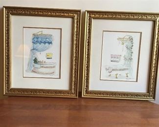 Peggy Abrams Gold Framed Bathroom Scenes