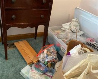Vintage Sewing Table And Crafting Supplies