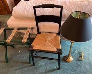 Vintage Side Chair, Lamp, And Luggage Rack