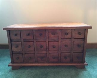 Vintage Wood Table Top Apothecary Cabinet 18 Drawer