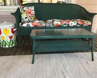 Wicker Couch Table With Metal Trash Can