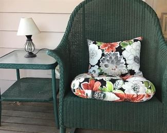 Wicker Rocker And Table By Lloyd Products With Table Lamp