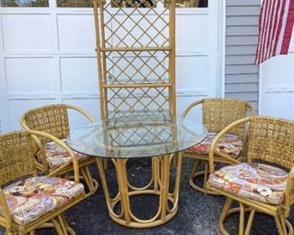 Rattan Floral Chairs and Table