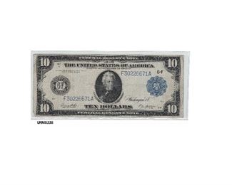 https://www.agesagoestatesales.com/product/lrm8338-us-10-1914-federal-reserve-note-atlanta-fr-927-w10/154	LRM8338 US $10 1914 Federal Reserve Note Atlanta FR 927 W10			 $300.00 
