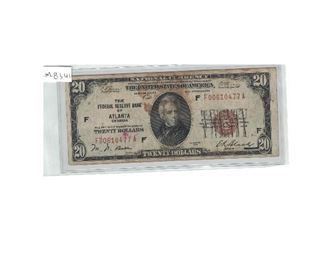 https://www.agesagoestatesales.com/product/lrm8341-us-20-1929-federal-reserve-atlanta-note-w3m/150	LRM8341 US $20 1929 Federal Reserve Atlanta Note W3M			 $100.00 
