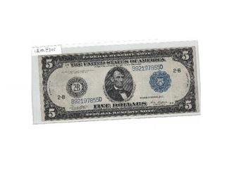 https://www.agesagoestatesales.com/product/lrm8340-us-5-1914-federal-reserve-new-york-note-fr851a-w10/124	LRM8340 US $5 1914 Federal Reserve New York Note FR851A W10			 $300.00 
