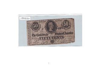 https://www.agesagoestatesales.com/product/lrm8350-confederate-states-america-csa-50-cents-note-wz/97	LRM8350 Confederate States America CSA 50 Cents Note WZ			 $64.00 
