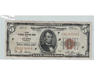 https://www.agesagoestatesales.com/product/lrm8349-us-5-1929-federal-reserve-atlanta-note-fr1850-w3r/88	LRM8349 US $5 1929 Federal Reserve Atlanta Note FR1850 W3R			 $110.00 
