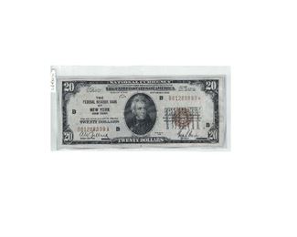 https://www.agesagoestatesales.com/product/lrm8371-us-20-1929-federal-reserve-bank-new-york-small-note-w5/94	LRM8371 US $20 1929 Federal Reserve Bank New York Small Note W5			 $150.00 
