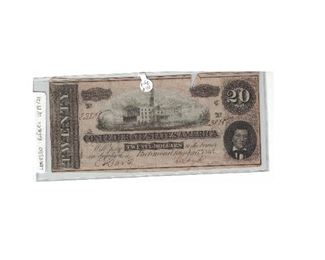https://www.agesagoestatesales.com/product/lrm8380-confederate-states-of-america-csa-20-note-1864/143	LRM8380 Confederate States of America CSA $20 Note 1864			 $40.00 
