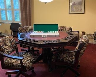 Poker table, four upholstered swivel chairs