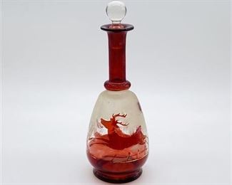 Lot 148
Antique Ruby Flash Glass Bottle/Decanter with Stopper - Reindeer Design
