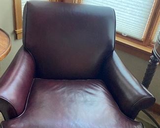 One of a pair of Hancock and Moore burgundy leather armchairs with hobnail detail.  Great shape.  37.5"w x 36"d x 33"h.  $580 for the pair.  Will consider splitting, please ask.