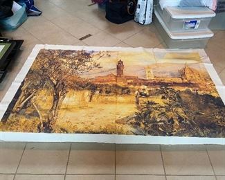 Italian hand painted cloth for sale in person Friday and Saturday. art is 65"w x 40.5"h.