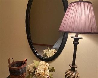 Oval mirror 36" x 21" $48. Metal lamp 36"high $80
