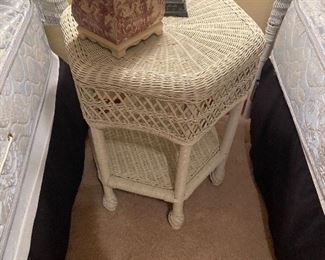 Hexagon shaped wicker bedside table sold with twin beds measures 23.5" x 19"h