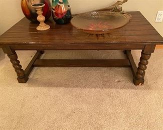 Rectangular coffee table  48"w x 26"d x 18"h as found - front right leg needs some touch up stain.  $50. 