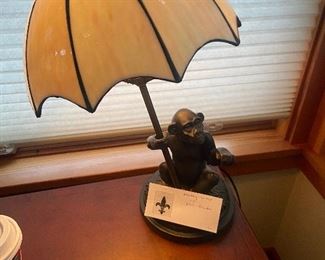 Monkey lamp with glass shade $280