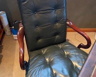 Hancock and Moore tufted leather chair.  Soft forest green leather $160