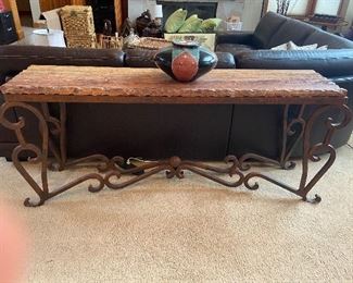 Stone and iron console table 71"w x 16"d x 31"h  $280 accessories and lamps sold in person