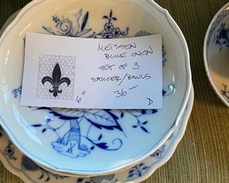 Meissen Blue Onion set of three saucers/bowls 6" $36 for sale in person Friday and Saturday
