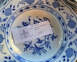 Set of 8 Blue Onion Meissen 9" bowls $240 for sale in person Friday and Saturday