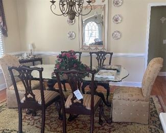 ETHAN ALLEN- GLASS TOP DINING ROOM TABLE