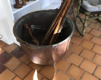 Copper pot with vintage canes