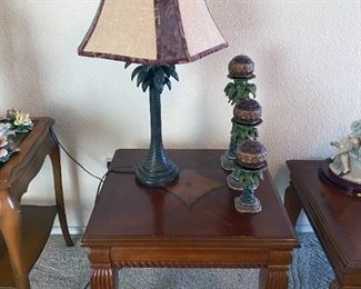 Palm tree table lamp and palm tree candle holders