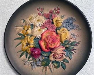 Vintage W.H. Bossons summer flowers large chalkware wall hanging (Made in Congleton England)