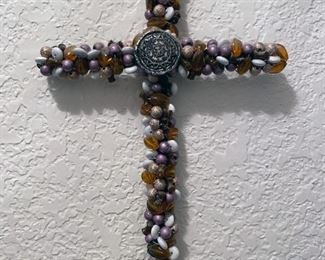 Beaded Cross (Brow and Purple)
