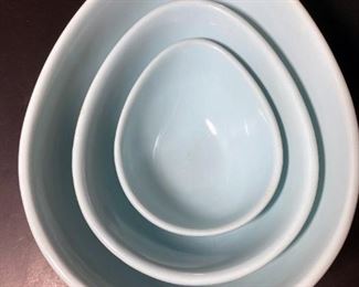Nigella Lawson egg shaped mixing bowls set in robin's egg blue (3 of 4 available, pictured)