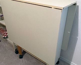 Drop Leaf, Formica, Sewing Cutting Table on Casters