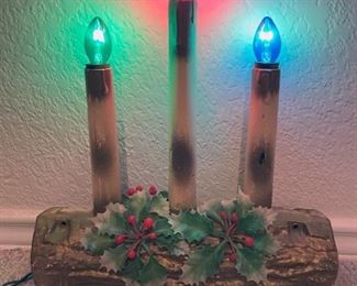 Vintage Christmas Yule Log with Working Candles
