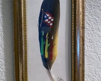 Painted Parrot Feather Wall Hanging